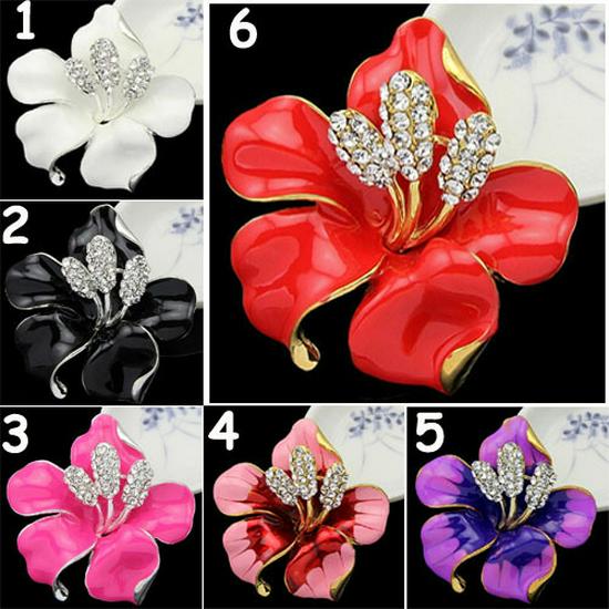 Elegant Rhinestone Lily Brooch – High-End Painted Flower Pin for Weddings