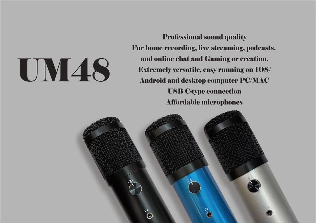 Toneweal UM48 USB Condenser Microphone Professional Audio for - Streaming, Podcasting, Meetings, Gaming, 48kHz, Cardioid, PC/MAC/iOS/Android