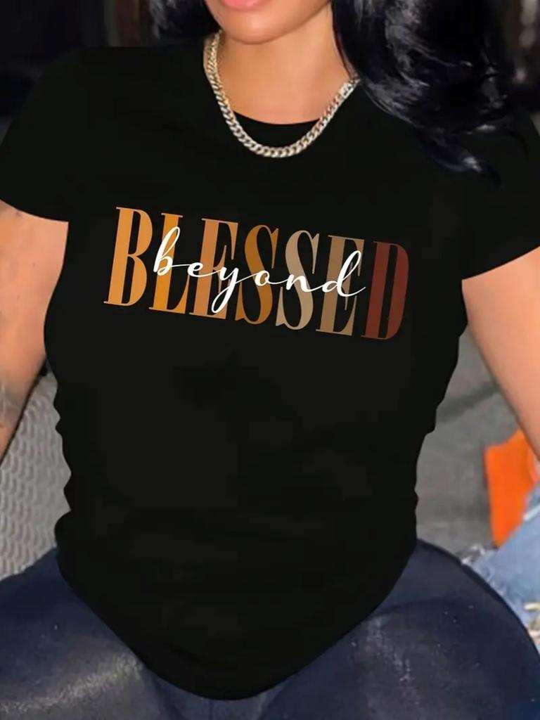 Gesegnetes T-Shirt für Damen, lässiges Kurzarm-Tee, 1 Stück, 100% schwere Baumwolle - Bequemer Rundhalsausschnitt, weiche, entzückende T-Shirts, Oberteile