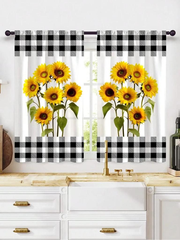 Panel Set Sunflowers Window Curtains Treatments Drapes Kitchen Dining Room Bedroom Living Curtain Polyester With Rod Pocket Washable Great Ready