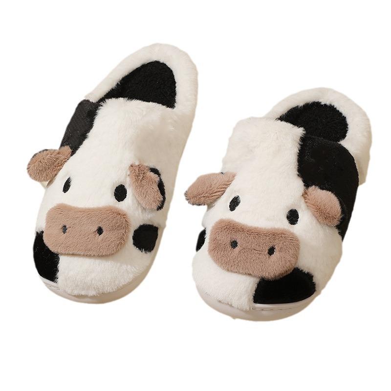 Winter Cartoon Cow Plush Cotton Slippers: Cozy Indoor Footwear