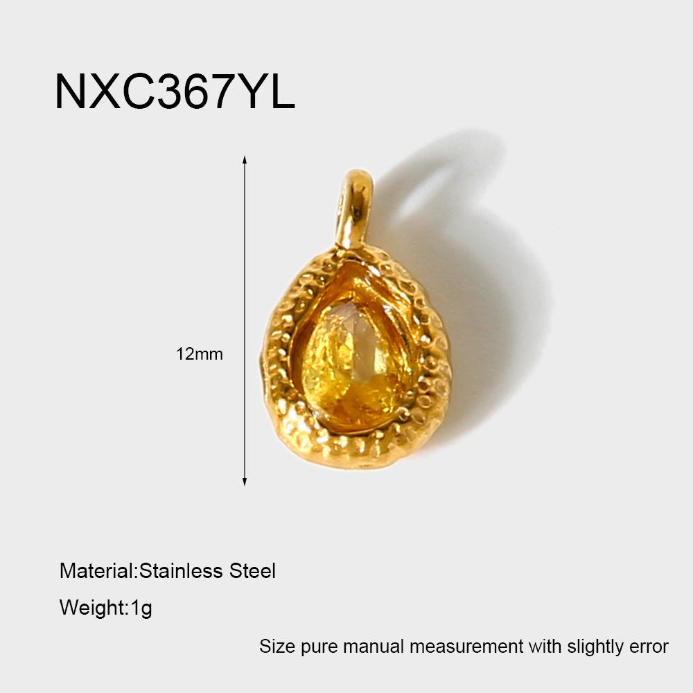 18K Gold-Plated Zircon Water Drop Hammered Pendant - Stainless Steel, Waterproof DIY Jewelry Accessory