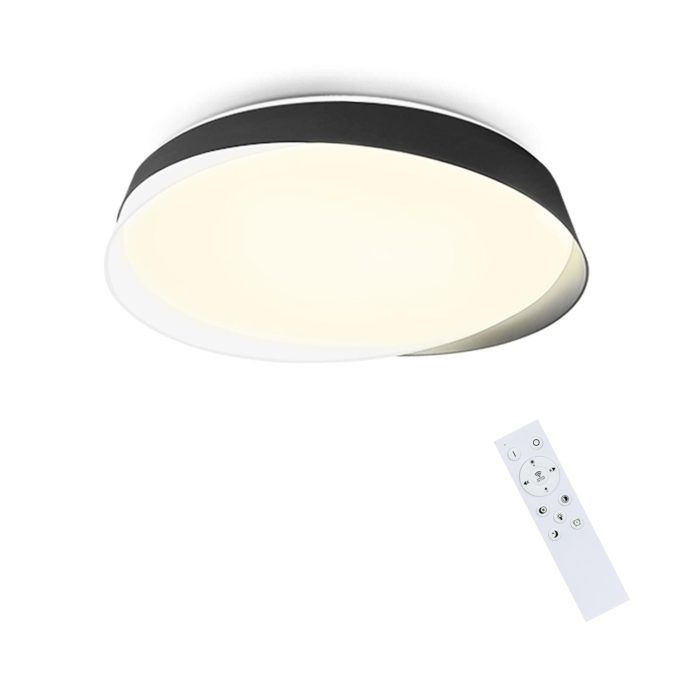 Plafonnier LED - NETTLIFE - 36W - Variateur & télécommande - Noir - Ø42 cm