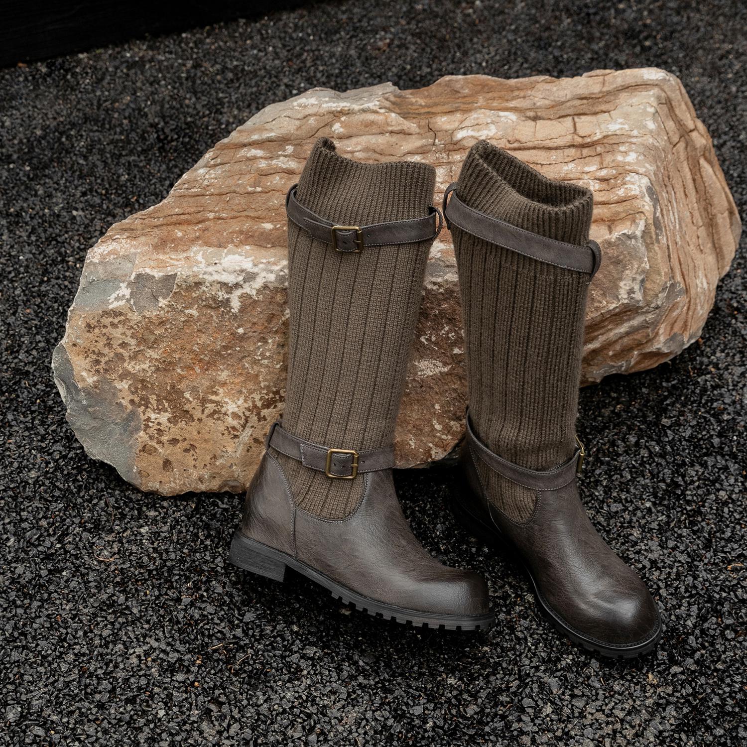 Krazing Pot Осенне-зимняя обувь из коровьей кожи Модные сапоги с круглым носком Сохраняют — фото 18