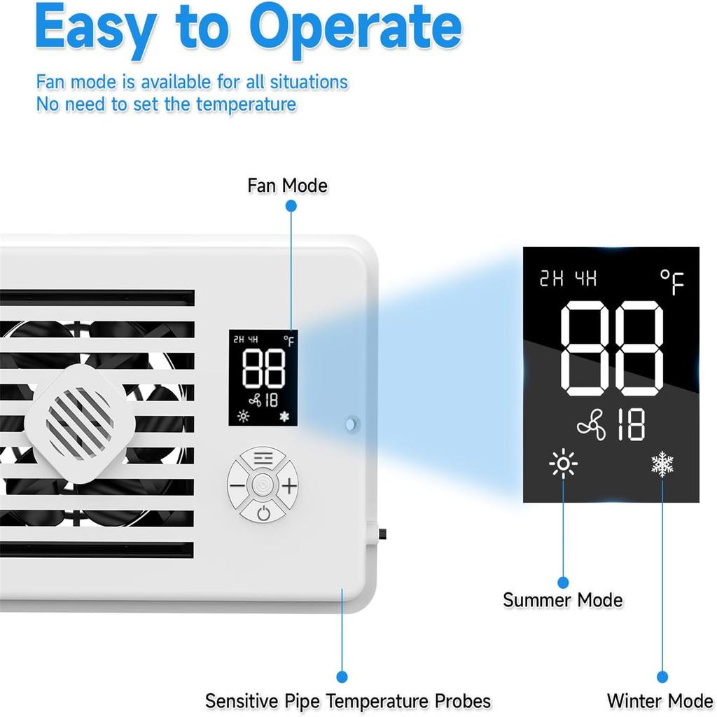 4*10 palcový ventilátor s posilovačem, chytré topení a chlazení, ventilátor do průduchu klimatizace, dálkové ovládání a ovládání termostatem, domácí radiátor