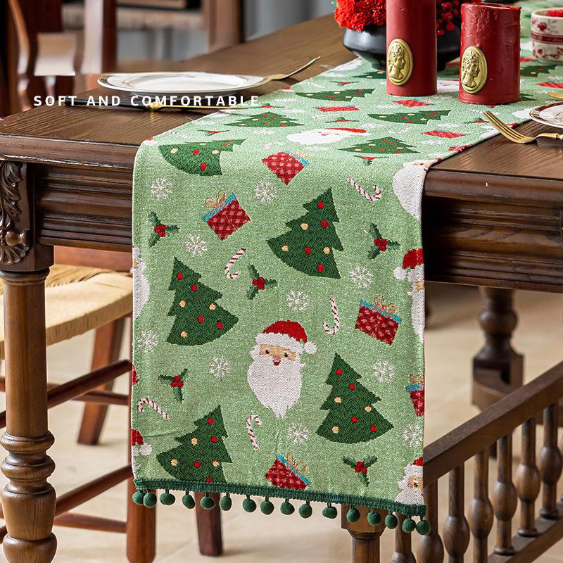 1PC Jacquard Dining Decor Ball Tassel Kitchen Polyester  Christmas Table Runner Party Table Decor Holiday 2 Sizes