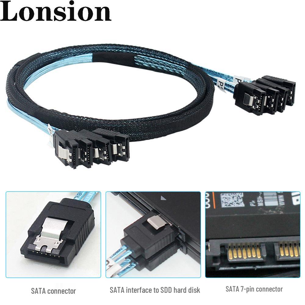 

4-SATA to 4-SATA 4.0 180° Braided Hard Drive Cable 0.5 meter чёрный
