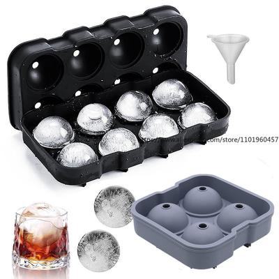 Moule à Glaçons Sphériques Grande Taille 4/8 Cases Moule pour Whiskey Moule à Glaçons Ronds Anti-fuite Outils Fabricant de Boules Faciles à Remplir et à Démouler