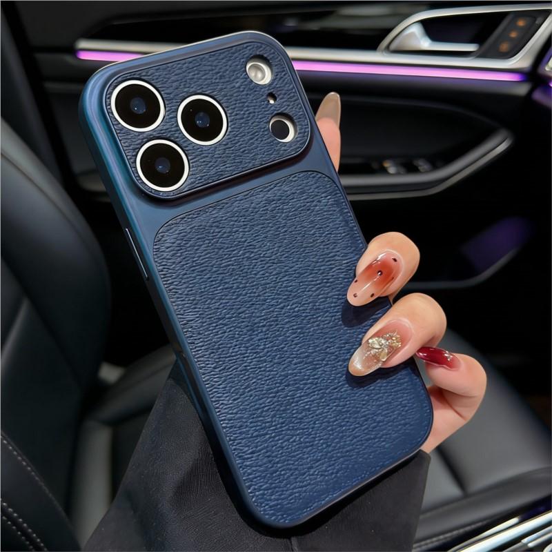 Original Solid Leather Color Case for iPhone 17 Air 16 15 14 13 Pro Max Matte Shockproof Hybrid PC Large Camera Window Cover
