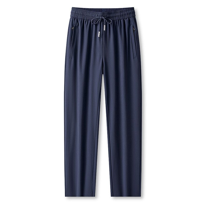 Foreign Trade Export Surplus Summer Men's Elastic Ice Silk Loose Straight-Leg Sports Quick-Dry Cool Casual Long Pants