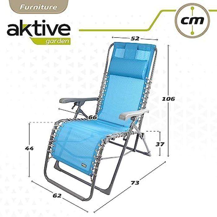 AKTIVE 61079 Folding Beach Chair - Metal Textilene - Blue - Zero Gravity Position