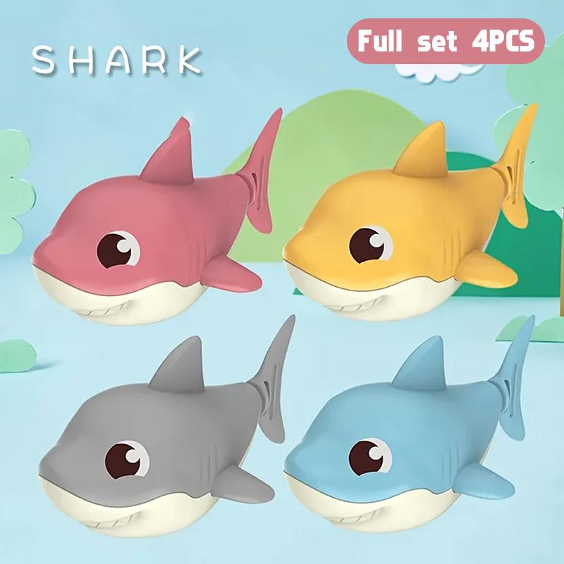 1Pc Summer   Cartoon Shark Baby Water Play Toy With Wind Up Chain, Outdoor Beach Toy, Shower Toy, Bath Toy