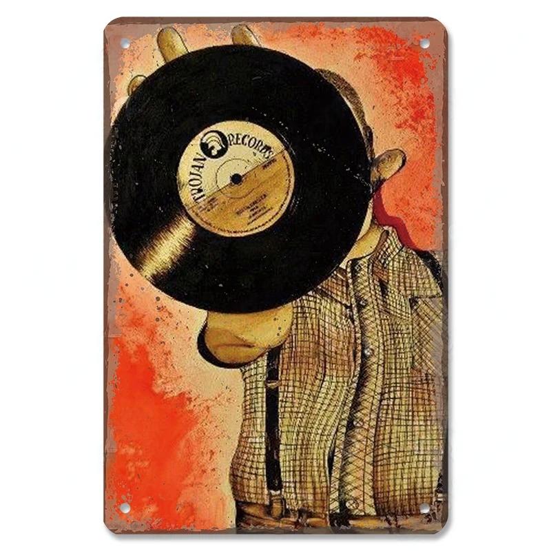 Vintage Kovové Plechové Značky Retro Hudební Plakáty Vinylová Deska Gramofon Kovová Plaketa Nástěnná Dekorace pro Kavárnu Bar Klub