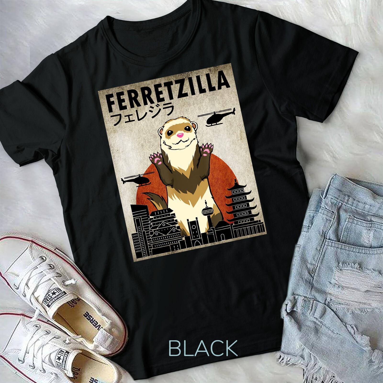 Ferretzilla Vintage Funny Ferret Japanese Sunset Style T-shirt Unisex T-shirt XXXL