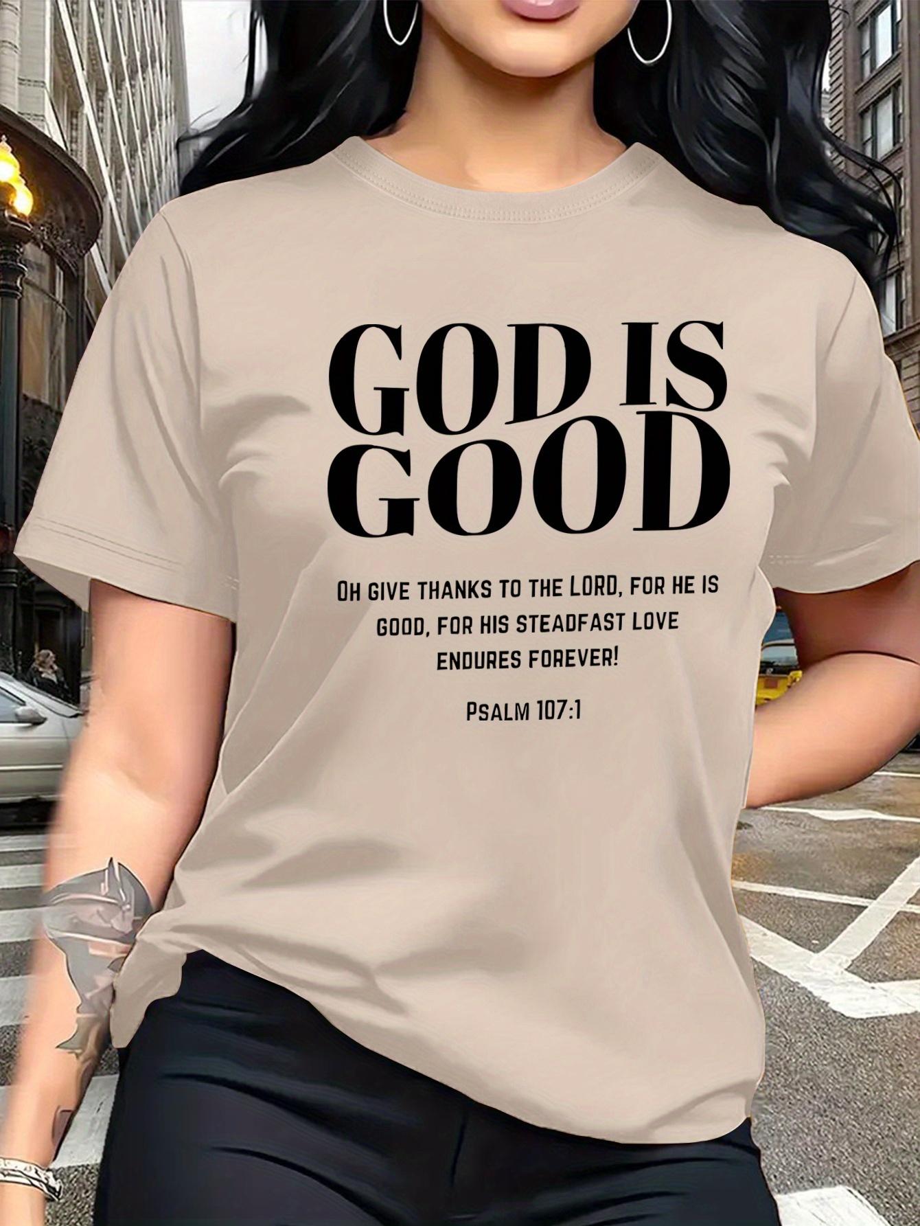 

Trendy GOD IS GOOD Letter Print Casual Short-Sleeve T-Shirt Easy Round-Neck Leisure Top for Travel and Vacations - Highlighting The Goodness of God S абрикосовый