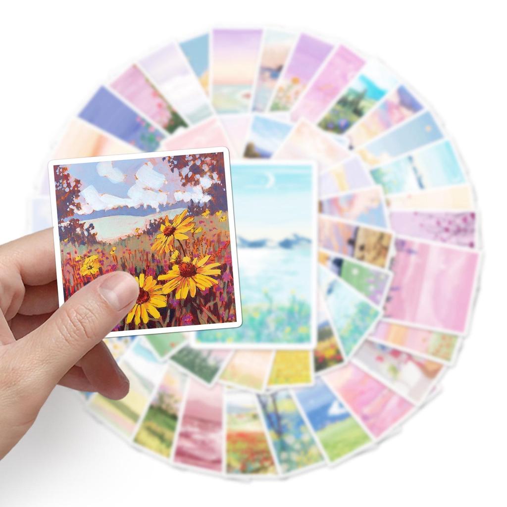 50pcs Creative Fresh Style Landscape Oil Painting Graffiti Stickers for DIY Skateboards & Luggage