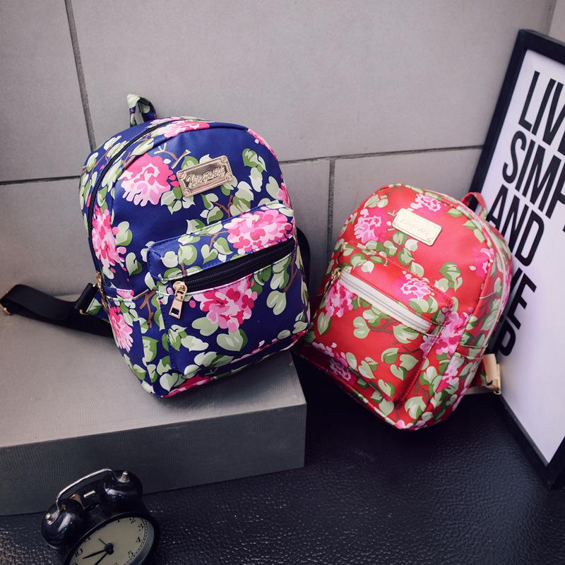 Blue Red Women Backpack 2024 Summer Small Retro Flower School Bags for Teenage Girls Street Casual Bagpack