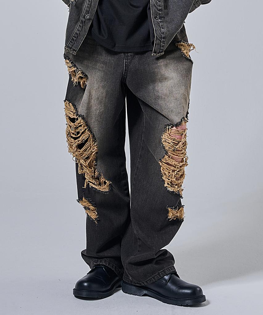 OTHERFITS Vintage Distressed Hip Wide Denim Pants (Dark Denim)