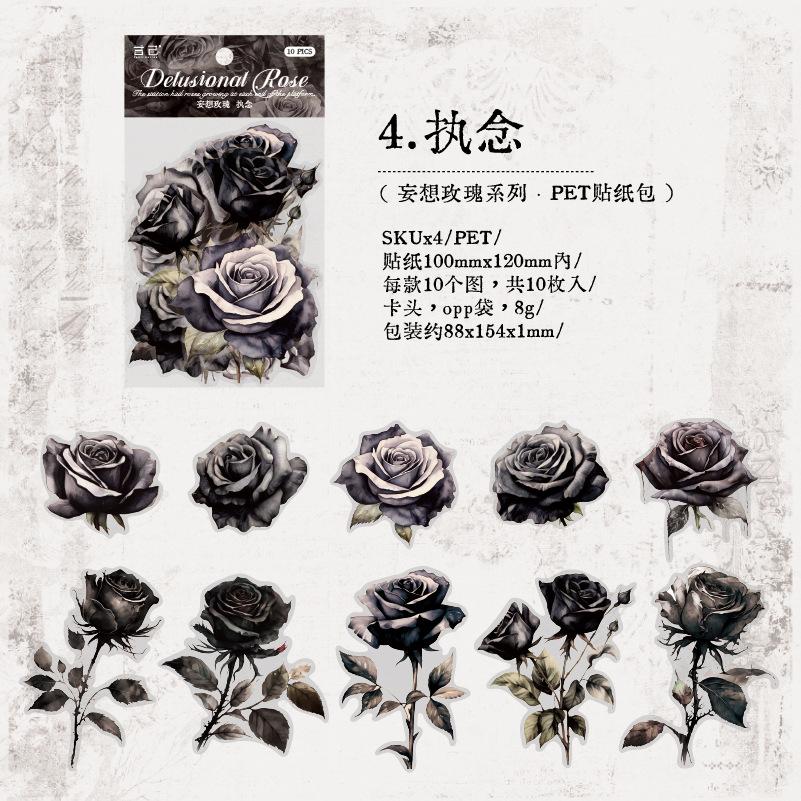 

10 Sheets Colorful Rose Stickers, Beautiful Vintage Decor, Journal Phone Case Creative Decals