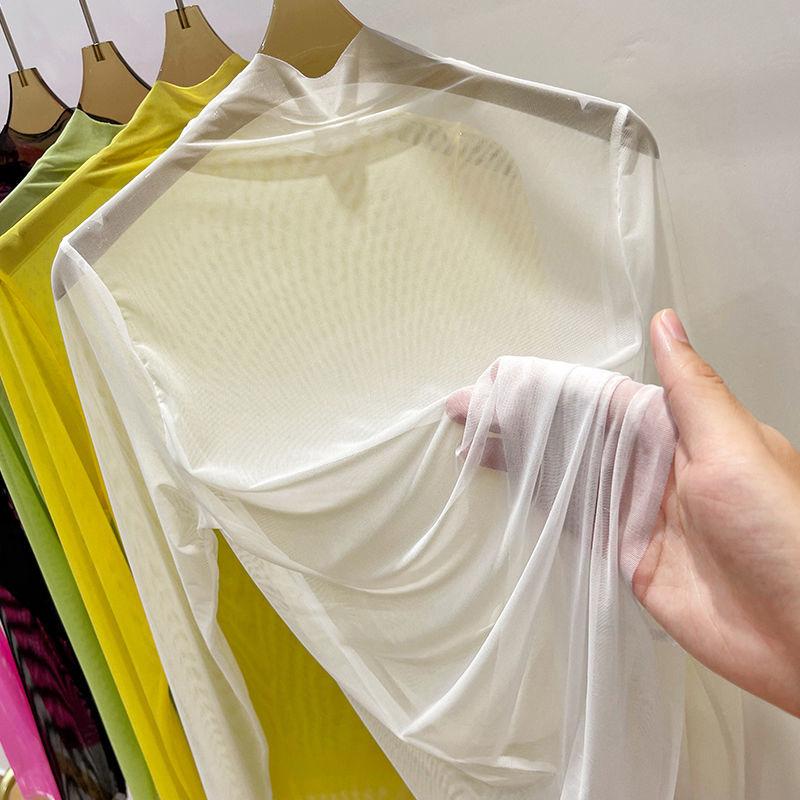 

Ультратонкая рубашка с защитой от солнца для женщин, летняя рубашка с длинными рукавами и внутренней подкладкой, прозрачная футболка, топ из сетки с полувысоким воротом S