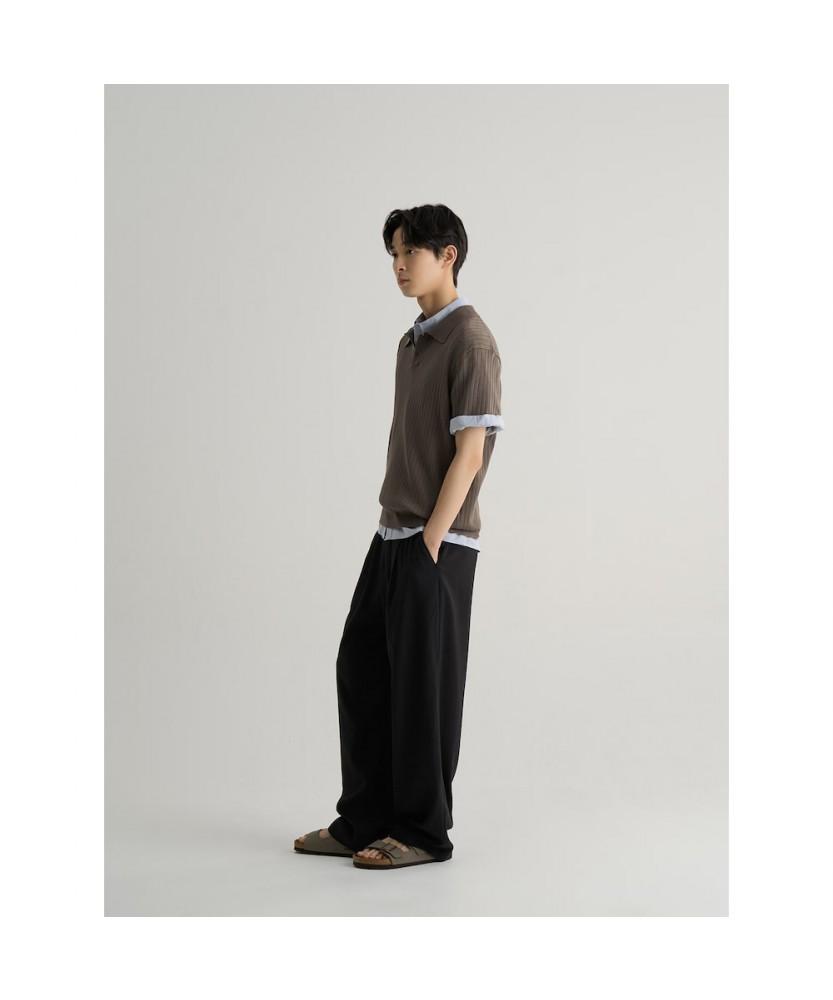8seconds Ribbed Collar Neck Short Sleeve Knit Brown
