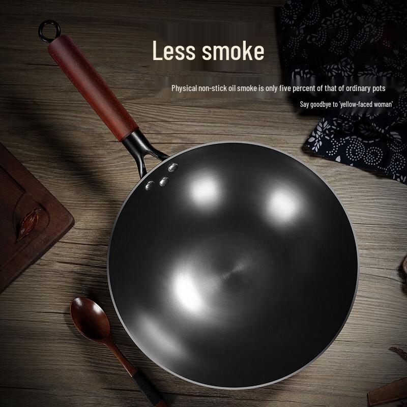 Handun Traditional Round-Bottom Wrought Iron Wok with 3-Piece Accessory Set