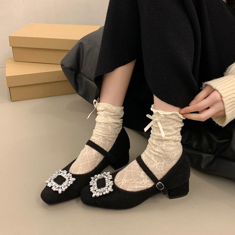 Women's Shoes: High Heels with Fleece, Shallow Opening, Chunky Single Shoes