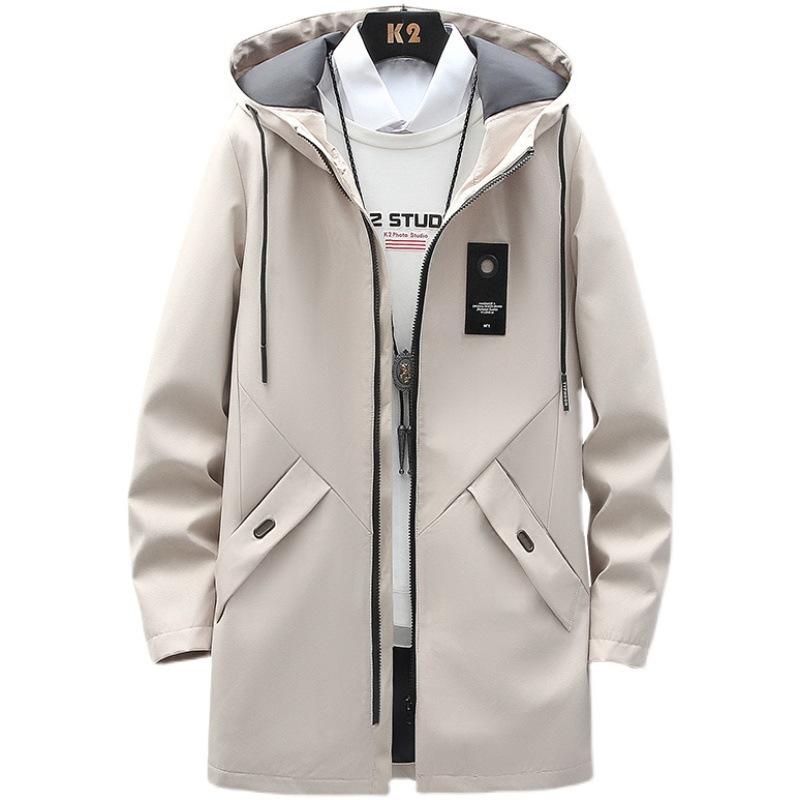 Spring and Autumn New Medium and Long Jacket Men's Hooded Jacket Casual Versatile Men's Clothing