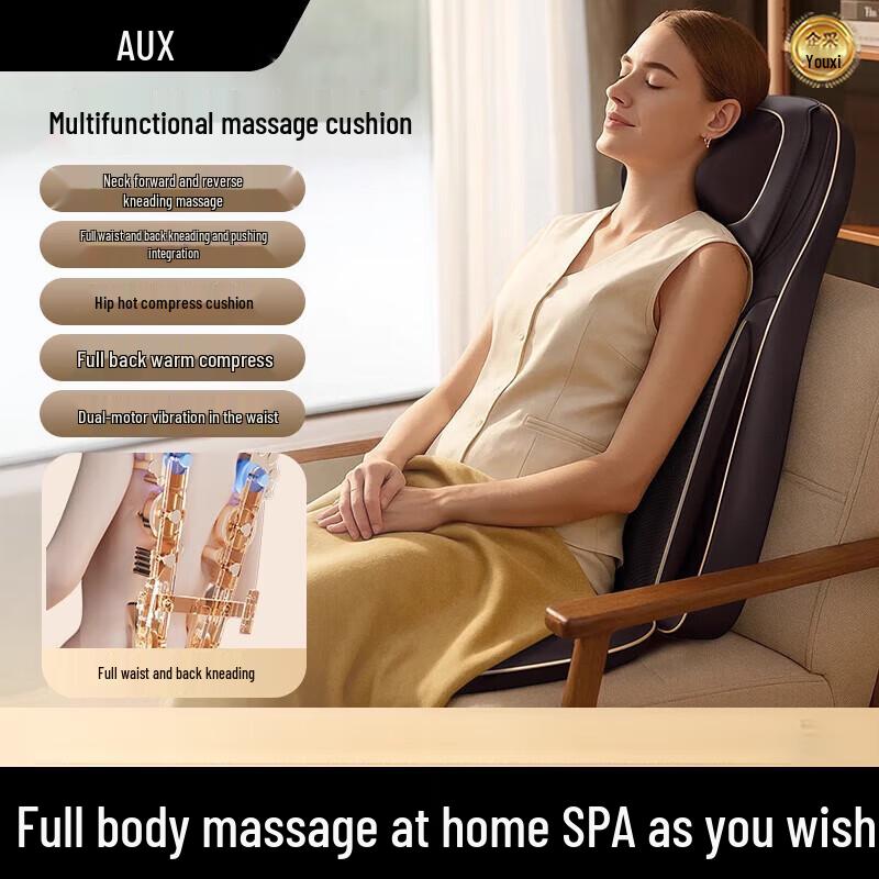 

Aux Neck Back Waist Heated Massage Cushion