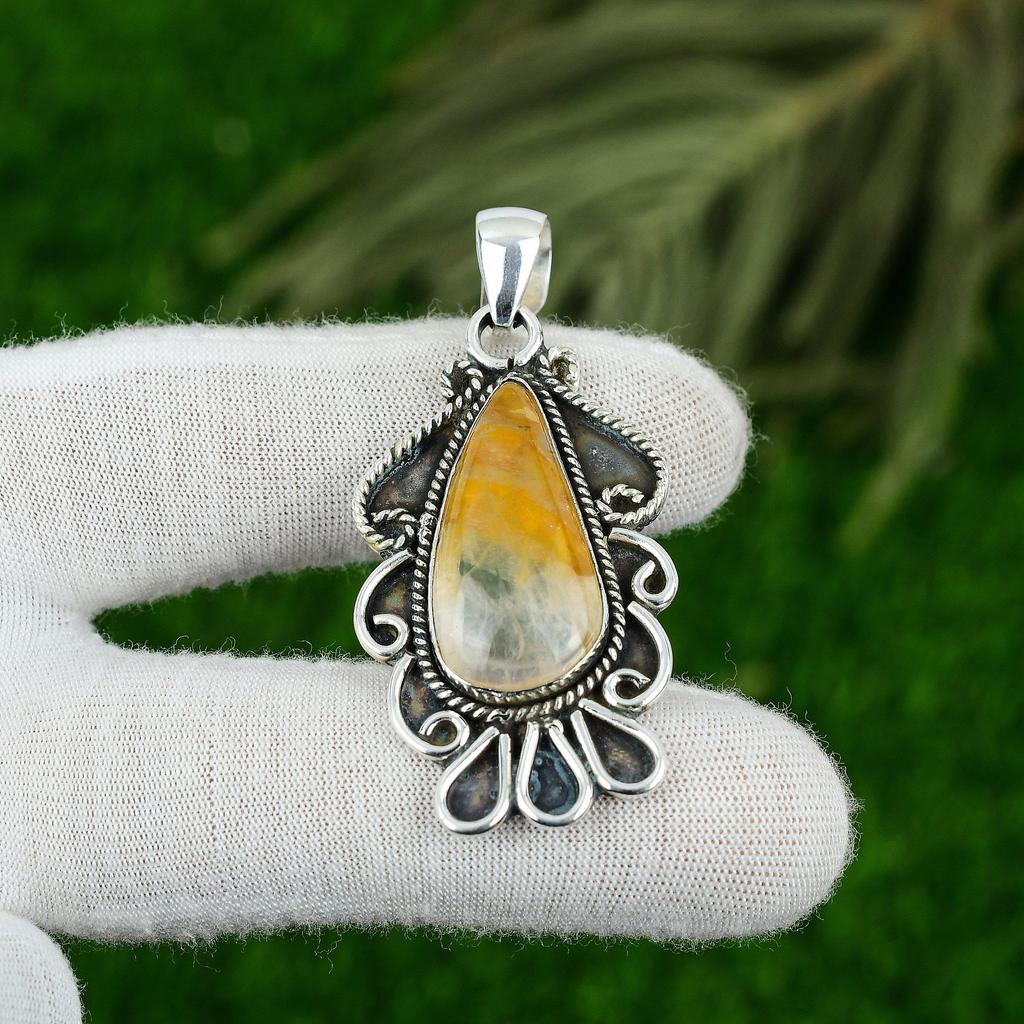 Sterling Silver Pear Natural Golden Rutile Ethnic Daughter Unique New Pendant