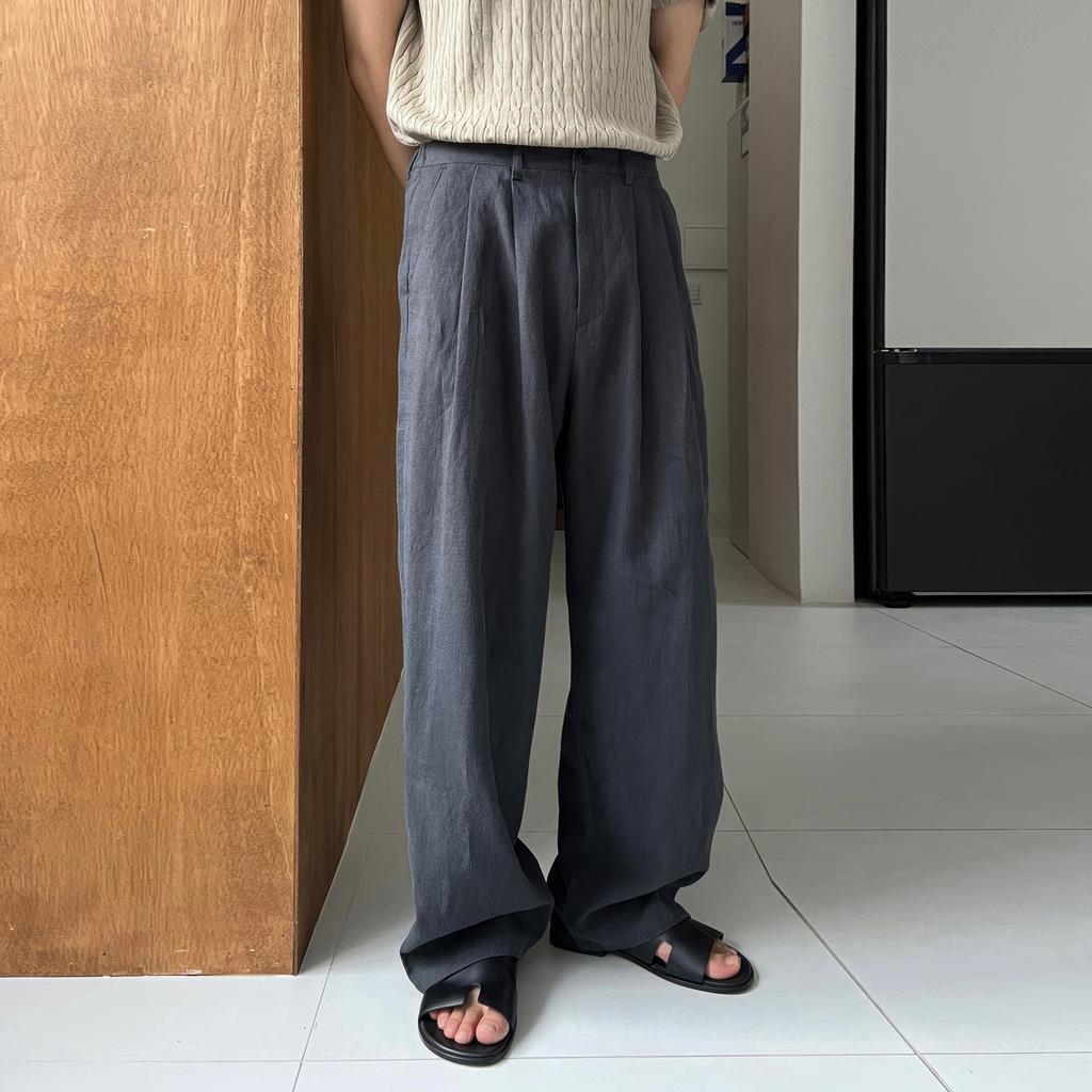 Men's Korean Light Luxury Draped Wide Leg Pants Leisure Button Down Solid Color Straight Premium Elegant Sweatpants