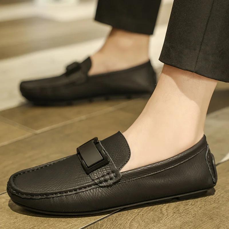 Fashion 2024Men's Casual Leather Shoes High Quality Genuine Leather Loafers Comfortable Home Driver's Casual Shoe Men's Leather Shoes