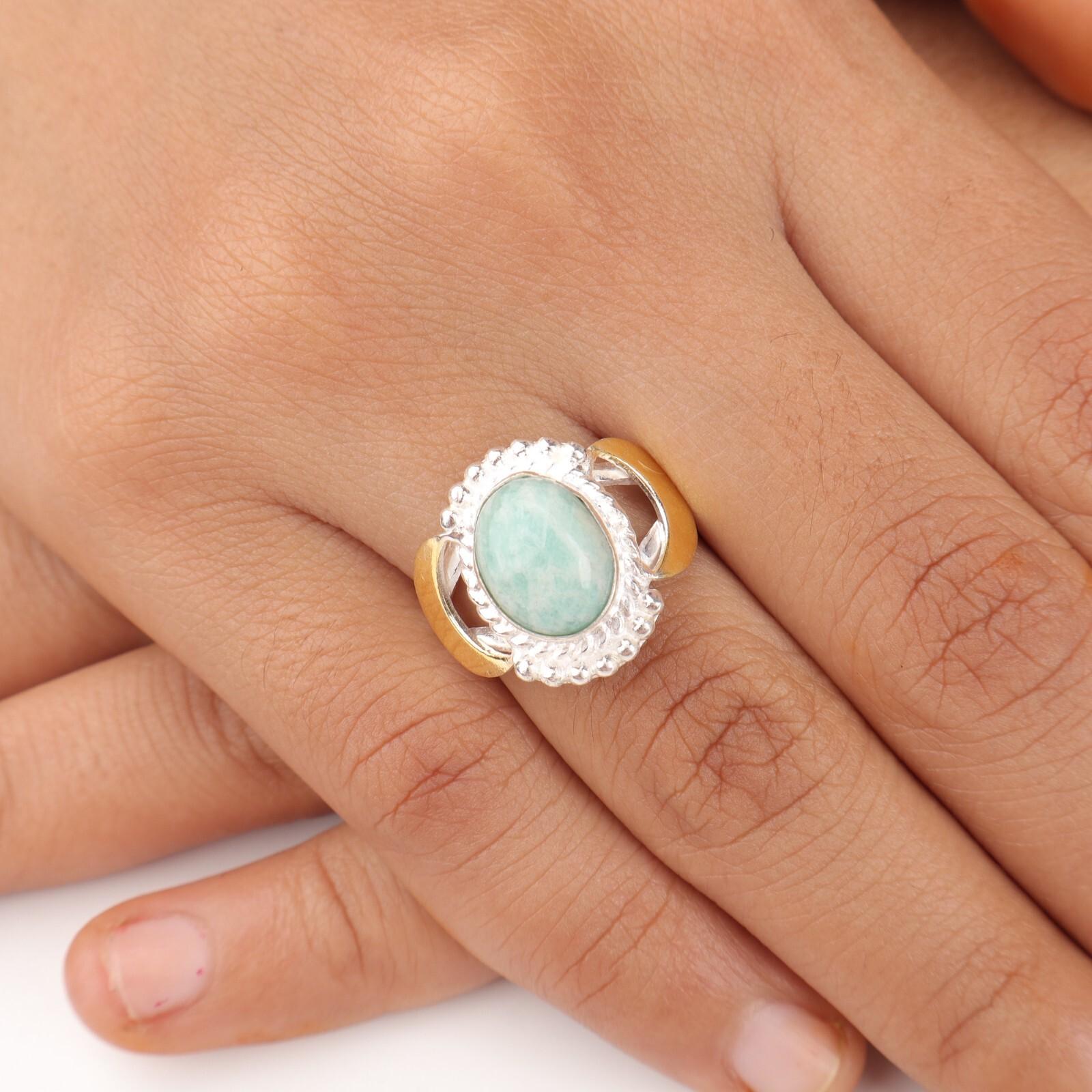 

Настоящий Амазонит Драгоценный Камень 925 Стерлинговое Серебро Ювелирные Изделия Ручной Работы Кольцо на День Рождения RR-61-42 4