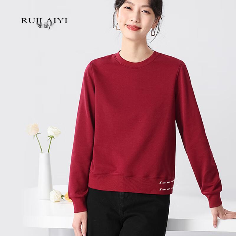 RUILAIYI Solid Color Casual Round Neck Sweatshirt