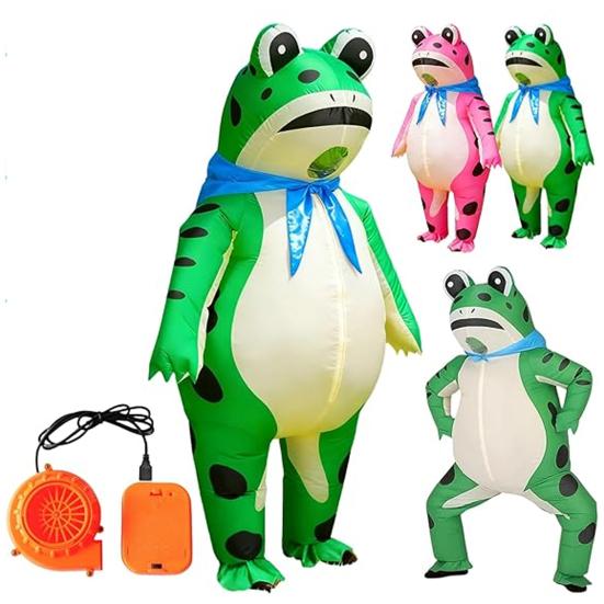 Inflatable Frog Costume for Adult Kids Funny Blow-Up Full Body Frog Suit with Air