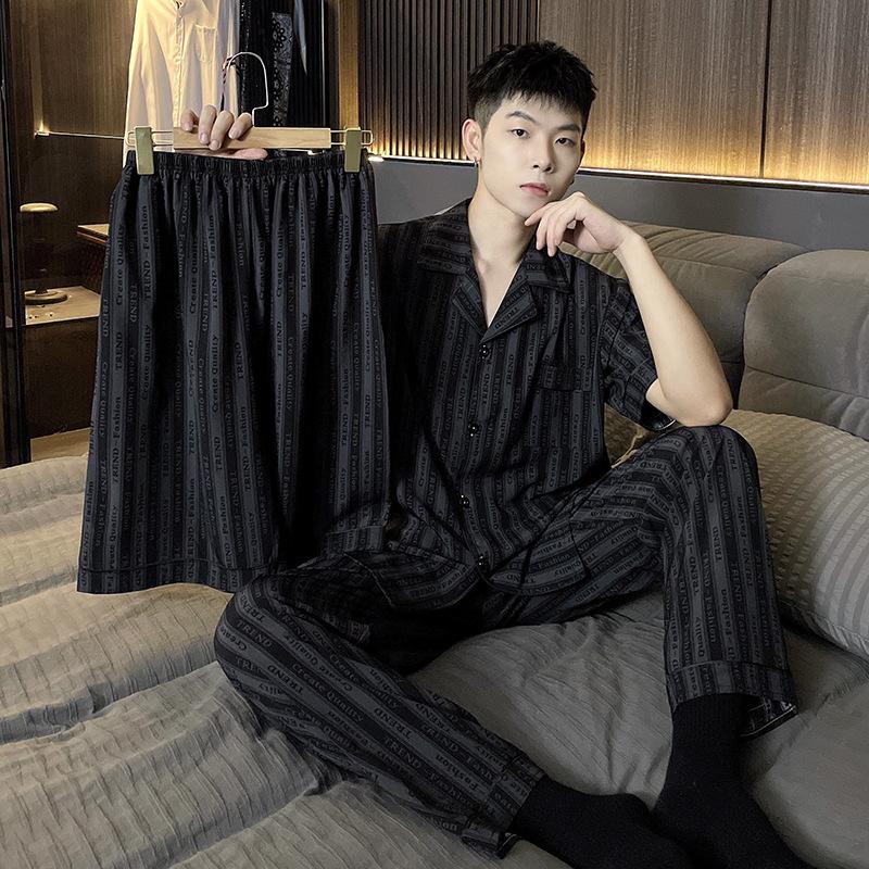 2026 Men's Ice Silk Summer Pajamas: Short Sleeve, Lightweight Homewear for Teen Boys