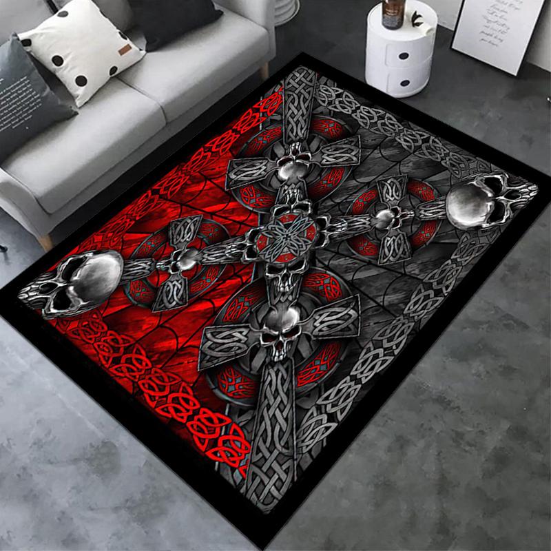 1PC Skull Dark Gothic Pattern Printed Carpet Rug for Living Room Bedroom Home Sofa Decoration,Non-slip Floor Mat Floor Mat