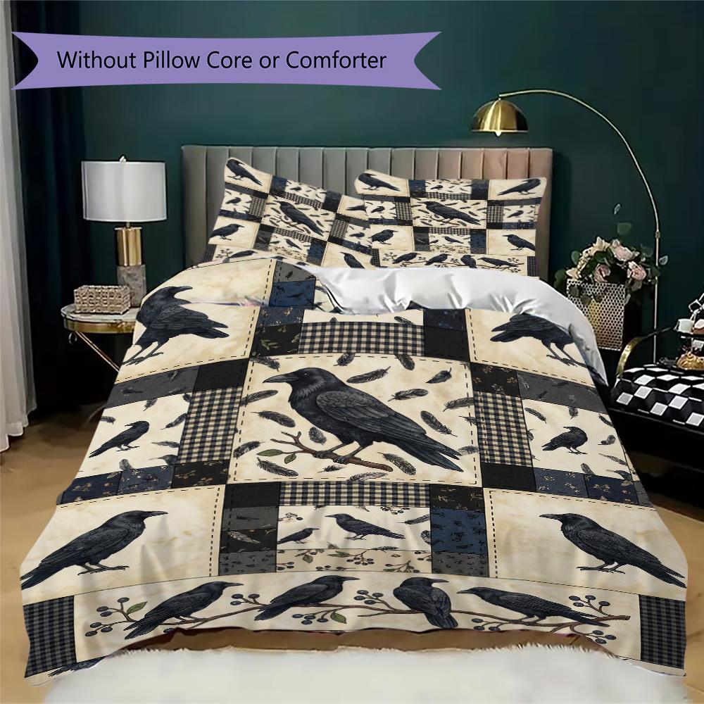 Decorazione Corvo Pattern Set Copripiumino Copripiumino Federa Decorazione Casa Regalo di Compleanno (1 * copripiumino + 2 * federe senza imbottitura)51