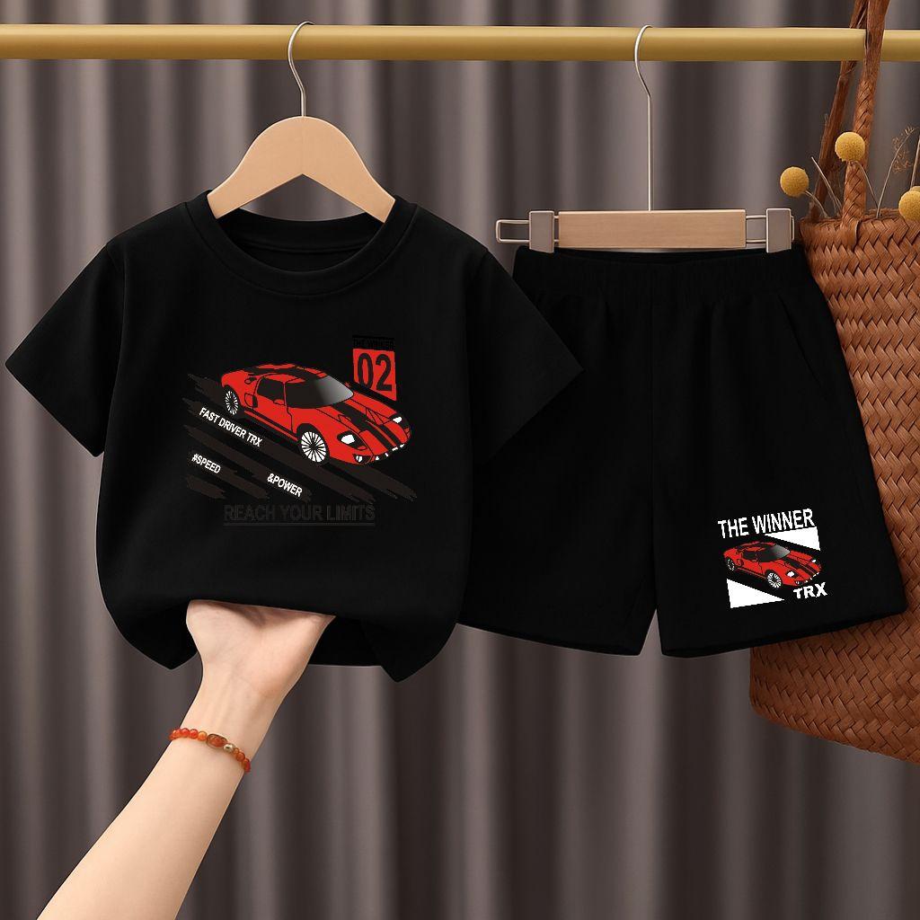 Kids Short Sleeve Set Car Pattern Printing Set
