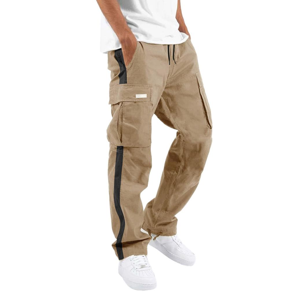 Spring and Autumn Men's Overalls Drawstring Drawstring Pocket Color Matching Long Pants