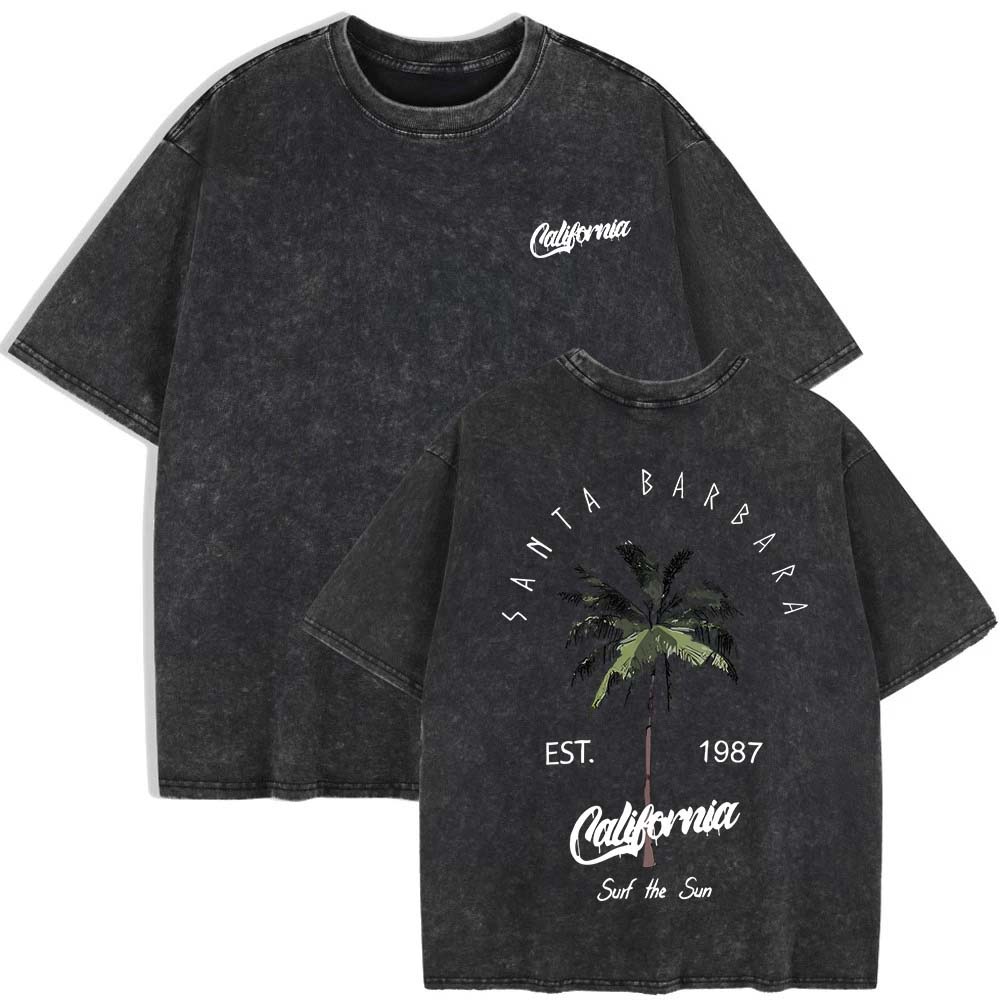 

Galafonia Coconut Palm Printed Washed T-Shirts Womens Cotton Short Sleeve Tops O-Neck Oversized T Shirt Basic Clothes S
