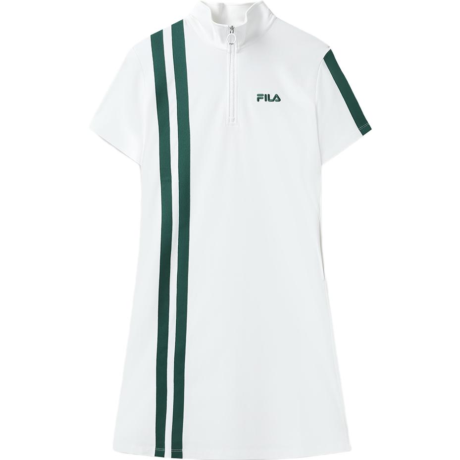 Fila Logo Solid Color Minimalist Tennis Fashion Stand Collar Casual Short Sleeve Dress Women Dresses White F11W339307F-WT