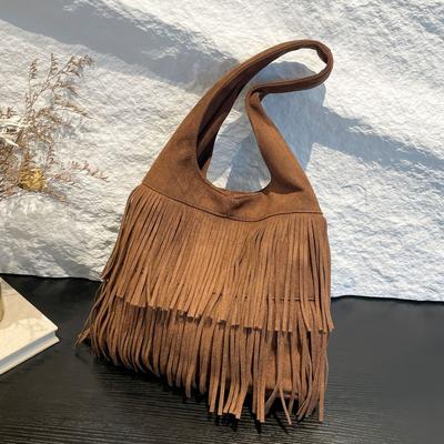 Vintage Matte Quaste Umhängetasche Damenmode Große Kapazität Tragetasche Achseltasche