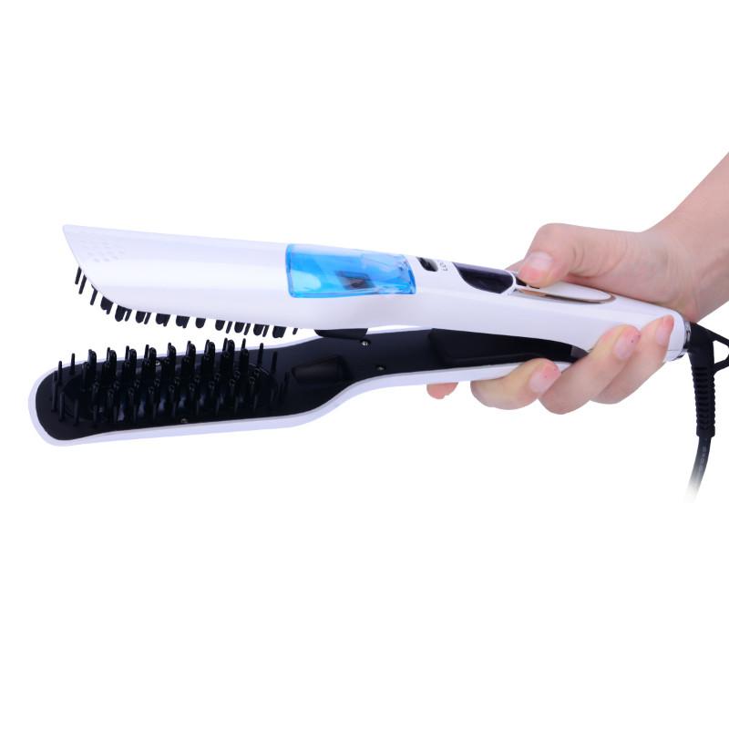 Professional Hair Straightener Brush Wet Dry Fast Ionic Steampod Mist Flat Iron Electric White LCD