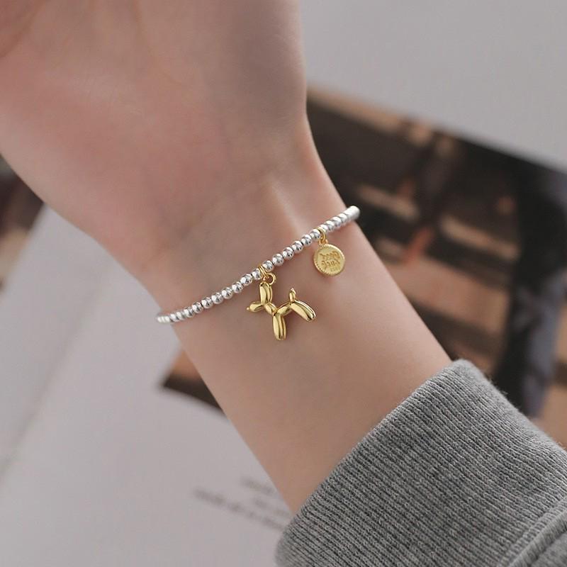 

Korean Fashion S925 Silver Beaded Balloon Dog Bracelet for Women - Versatile Temperament Jewelry