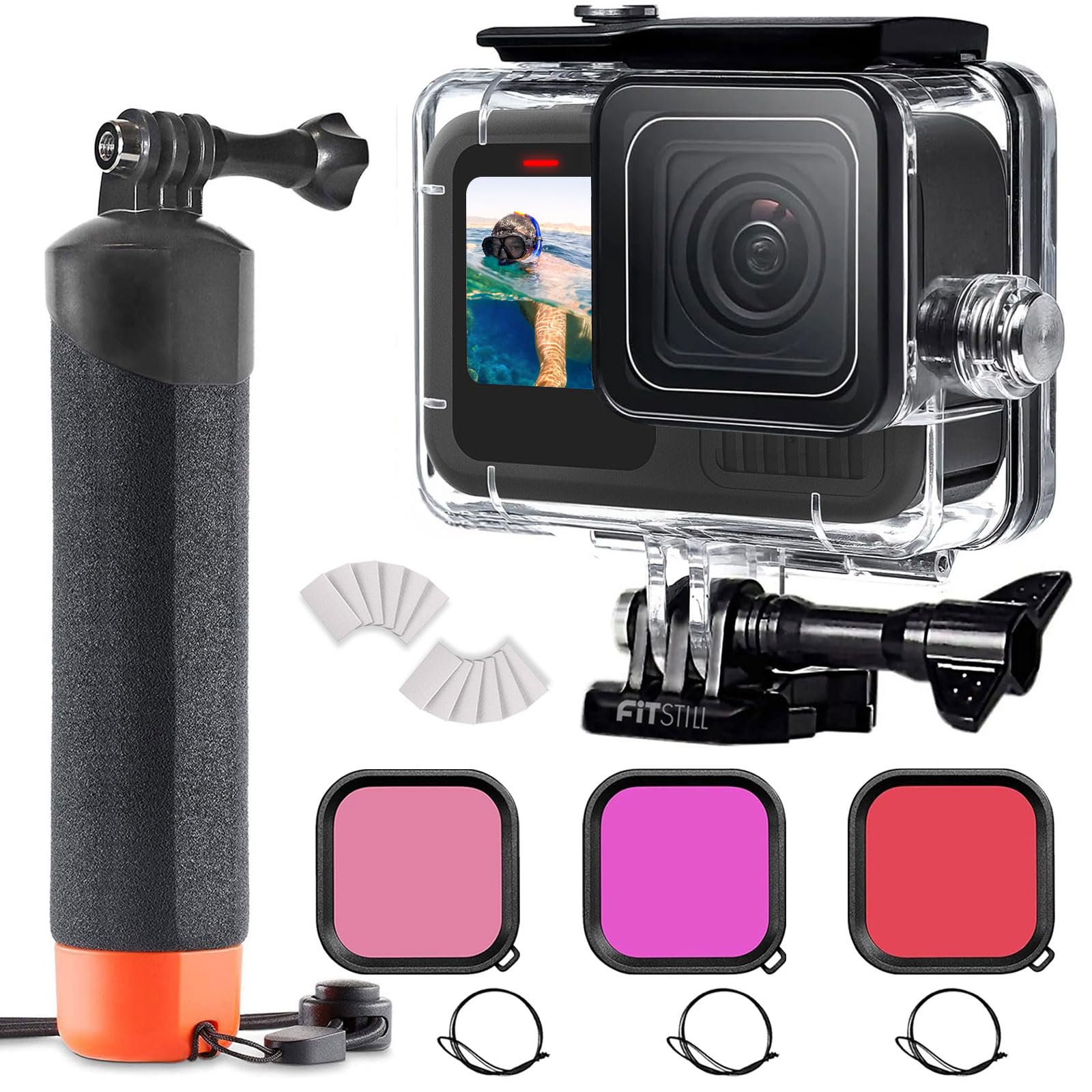 

FitStill Underwater Waterproof Protective Case Shell for Go Pro Hero Black with 3 Pack Dive Monopod Floating Hand Grip Selfie Stick Hero Black чорний
