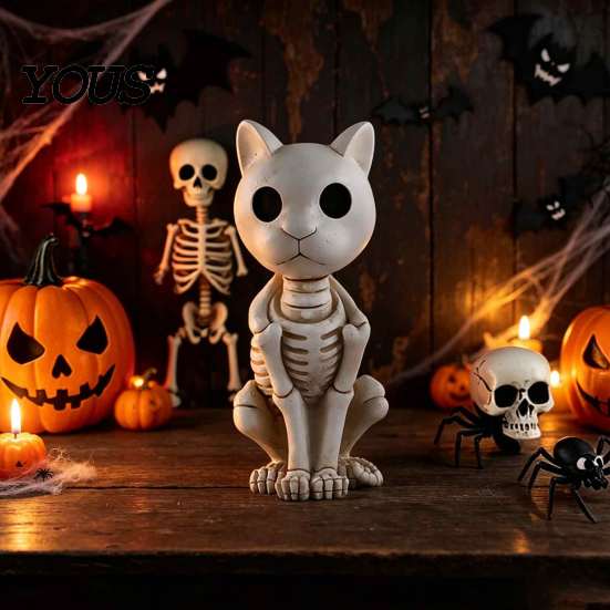 Indoor Outdoor Halloween Decor Skeleton Animal Statue, Spooky Deer Cat Duck Figurine, Resin Mysterious Theme Party Props Ornament for