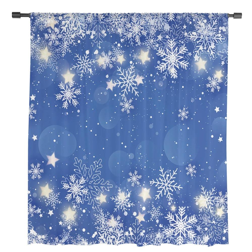 Christmas Snowflake Blue Sheer Drapes for Living Room Decoration Window Curtains for Kitchen Curtains