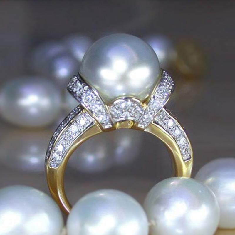 

Huitan New Design Big Imitation Pearl Ring for Women Elegant Anniversary Party Ring High Quality Statement Zircon Drop Shipping 10