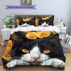 Cow Cat and flowers Pattern Bedding Home Decoration Birthday Gift (1 * duvet cover + 2 * pillowcase, without core)